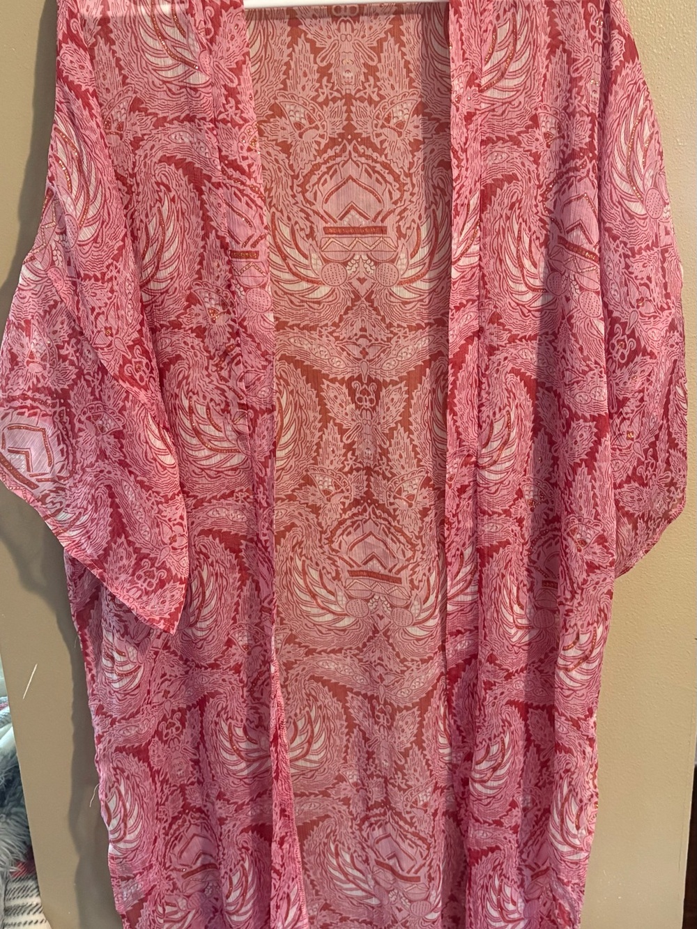 Francesca's Pink and Coral Paisley Sheer Kimono